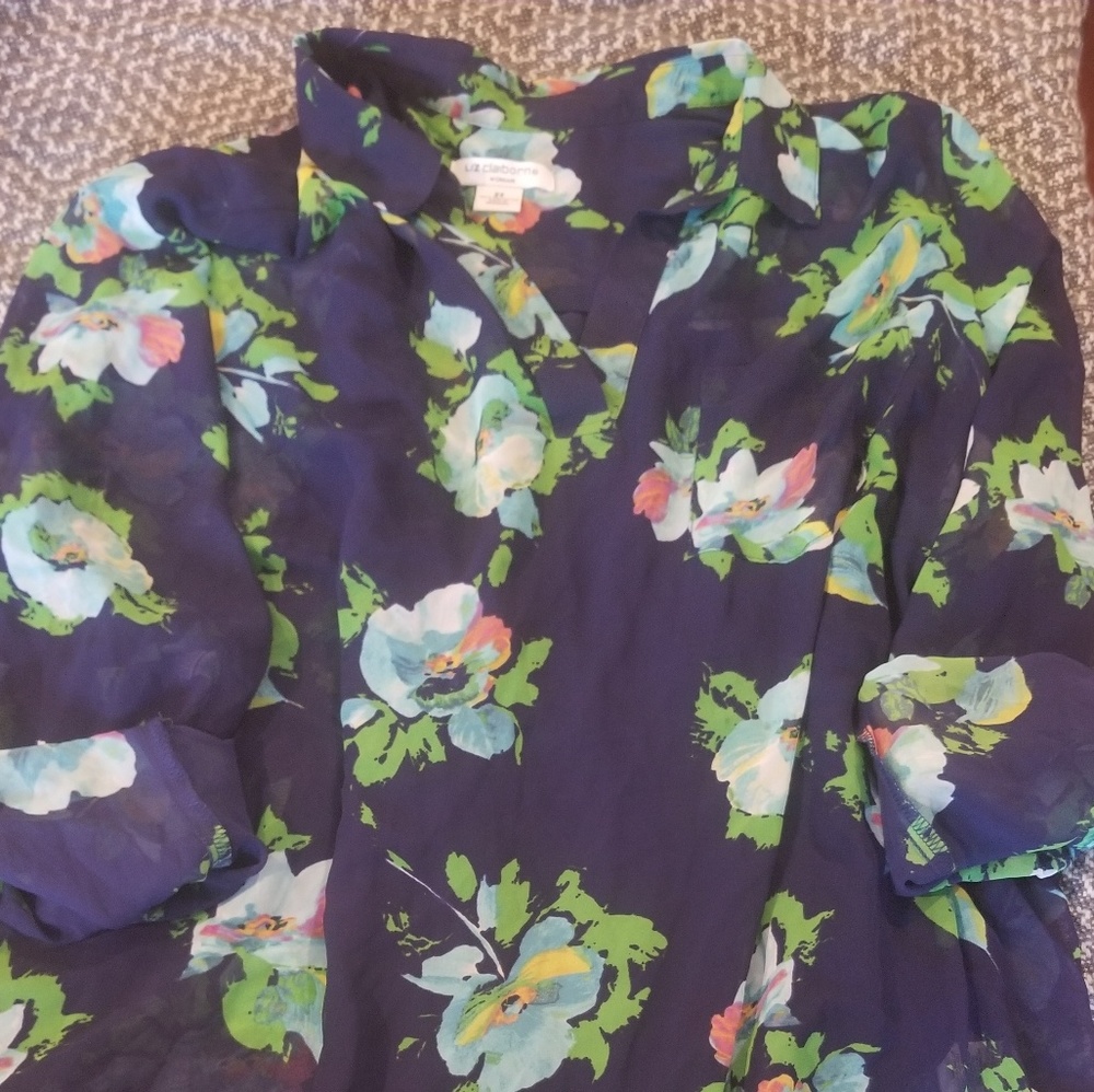 SHEER ROYAL BLUE FLORAL TOP